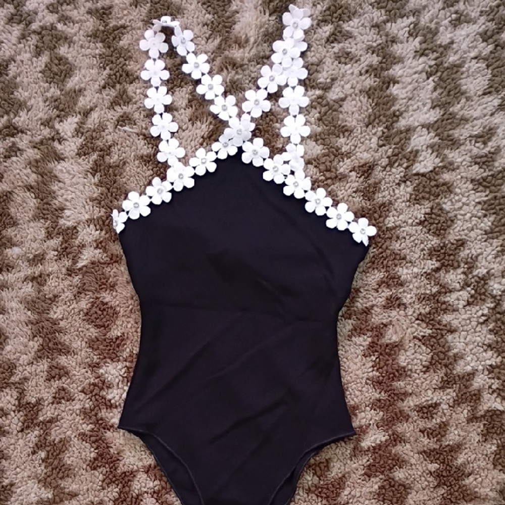 Zara Black Bodysuit with White Floral Straps